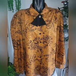 Vintage Aspirations Gold, Black Floral Print Blouse